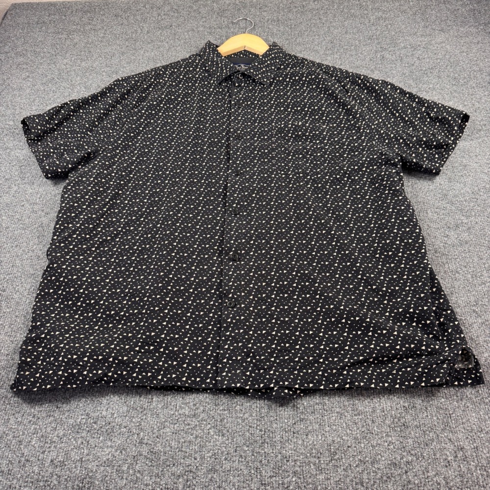 Nat Nast Button Up Shirt Mens XL Black Silk Cotton Geometric Print Excellent